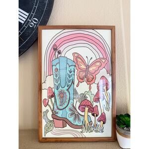 Boho Cowgirl Boot Rainbow Butterfly Framed Wall Art 12x18 Sapna Shah